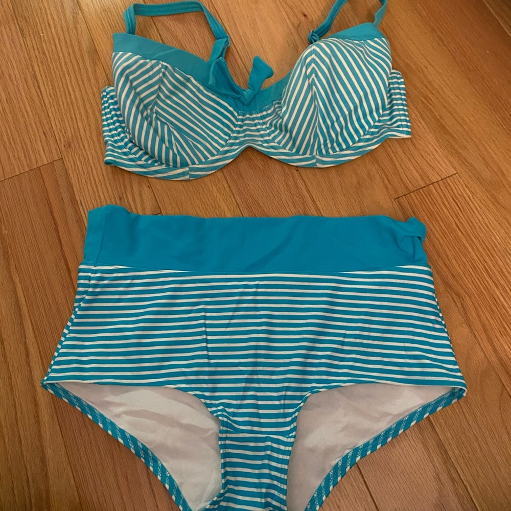 Freya two piece baby blue stripes bathing suit